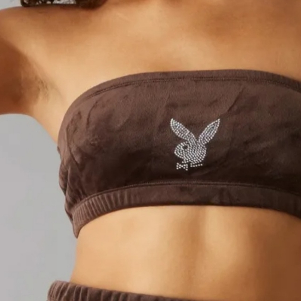 Dark Brown Playboy Bandeau Velour Tube Top